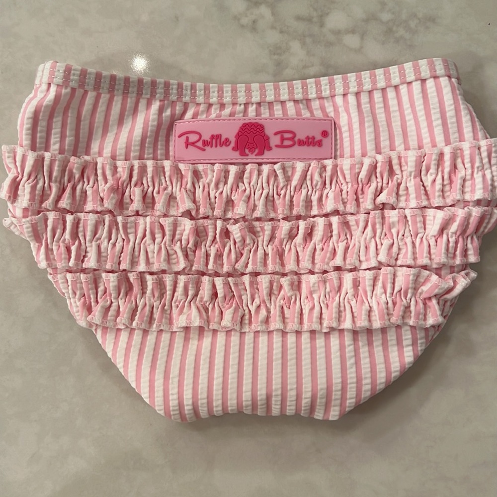 Rufflebutts Seersucker Pink Ruffle Bottom